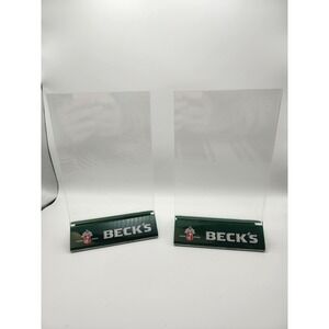 Becks Beer Bar Table Topper Acrylic Menu Holder Advertising Vtg Brew Lot Of 2